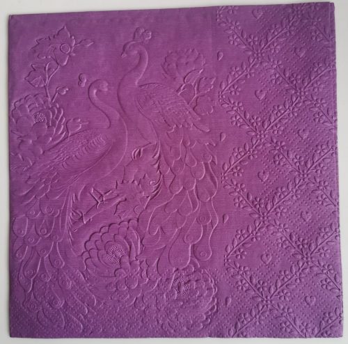 Reliéfne servítky tmavofialové (Dark Violet) 33×33 cm – vzor Zaláskané pávy