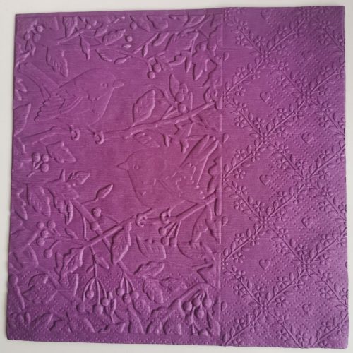 Reliéfne servítky tmavofialové (Dark Violet) 33×33 cm – vzor Zaláskané vrabčeky