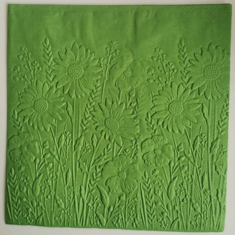 Reliéfne servítky tmavozelené (Dark Green) 33×33 cm – vzor Rozkvitnutá lúka