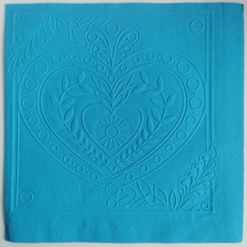 Reliéfne servítky tyrkysové (Blue) 33×33 cm – vzor Veľké srdiečko