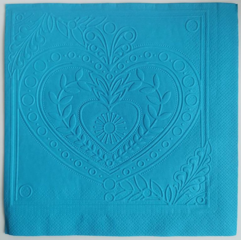 Reliéfne servítky tyrkysové (Blue) 33×33 cm – vzor Veľké srdiečko
