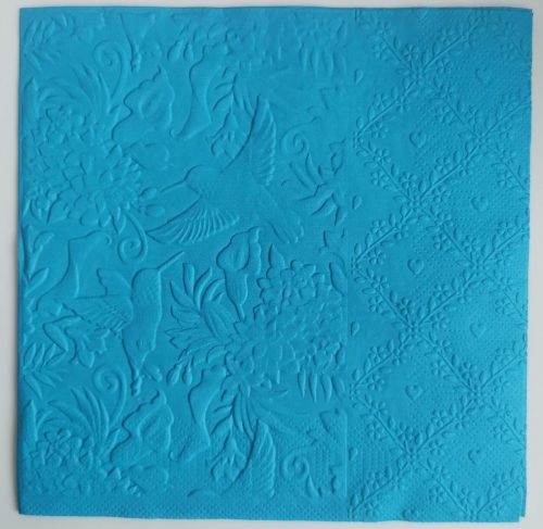 Reliéfne servítky tyrkysové (Blue) 33×33 cm – vzor Zaláskané kolibríky