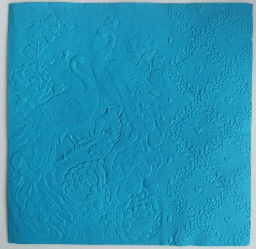 Reliéfne servítky tyrkysové (Blue) 33×33 cm – vzor Zaláskané pávy
