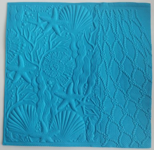 Reliéfne servítky tyrkysové (Blue) 33×33 cm – vzor Morské hviezdy a mušle
