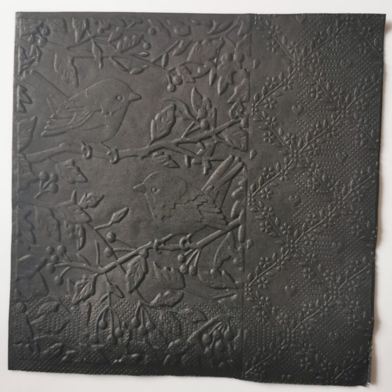 Reliéfne servítky čierne (Black) 33×33 cm – vzor Zaláskané vrabčeky