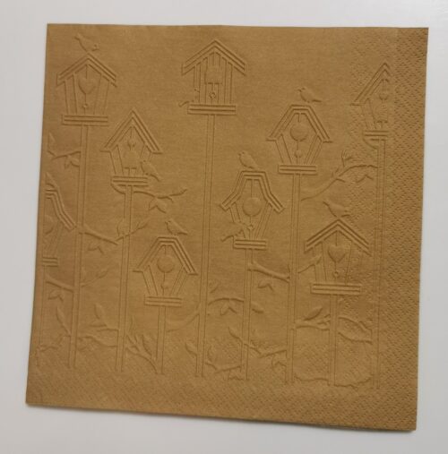 Reliéfne servítky starozlaté (Old Gold) 33×33 cm – vzor Vtáčie búdky